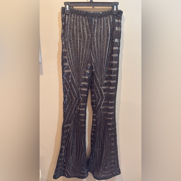 Black Sequin Sheer Flare Pants – Size L (NWT) - Picture 2 of 4